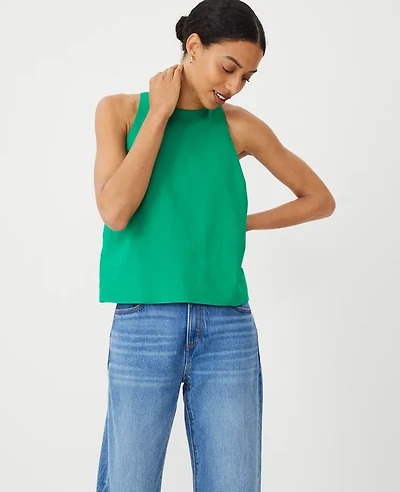 Ann Taylor Linen Blend Halter Top Size XL Jolly Green Women's