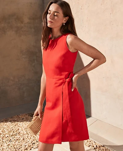 Ann Taylor Petite Linen Blend Wrap Sheath Dress Size 2 Fiery Red Women's