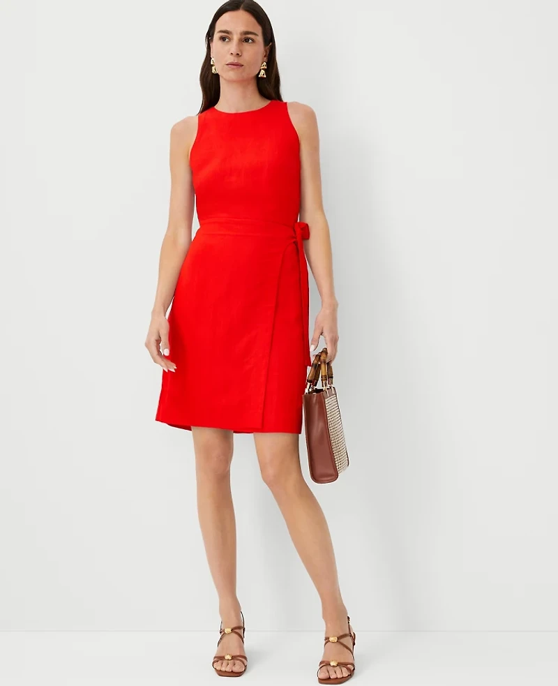 Ann Taylor Petite Linen Blend Wrap Sheath Dress Size 2 Fiery Red Women's