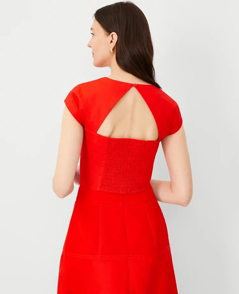 Ann Taylor Petite Cotton Linen Smocked Top Fiery Red Women's