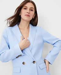 Ann Taylor The Oversized Peak Lapel Blazer in Linen Blend Size 2 Ojai Sky Women's