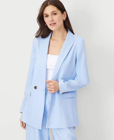 Ann Taylor The Oversized Peak Lapel Blazer in Linen Blend Size 2 Ojai Sky Women's