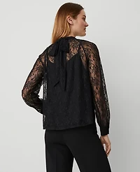 Ann Taylor Lace Mock Neck Blouse Black Women's