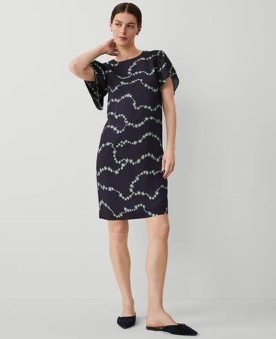 Ann Taylor Petite Floral Short Sleeve Shift Dress Night Sky Women's