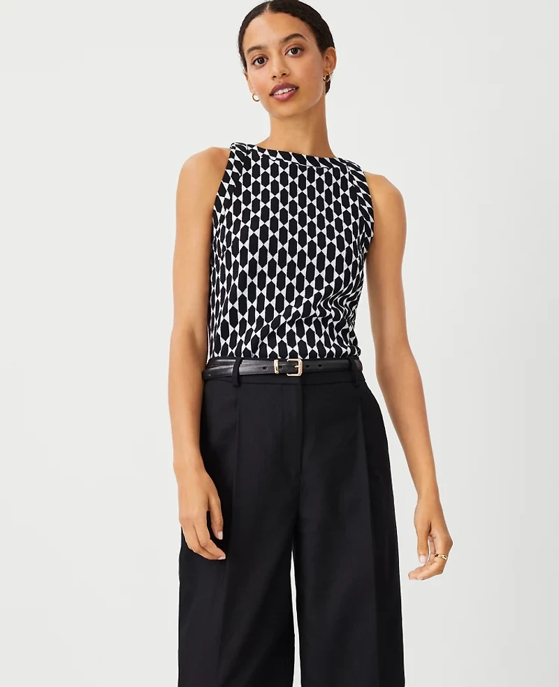 Ann Taylor Petite Geo Textured Banded Tank Top Size XS Black Women's