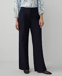 Ann Taylor Petite Weekend Collection Topstitched Wide-Leg Pant Size 14 Night Sky Women's