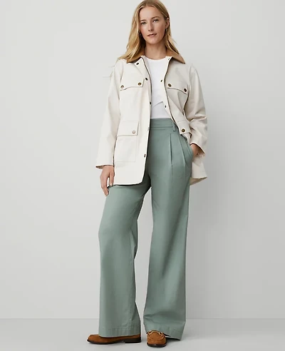 Ann Taylor Petite Weekend Collection Topstitched Wide-Leg Pant Emerald Vapor Women's