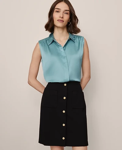 Ann Taylor Shirred Yoke Sleeveless Shirt Women's