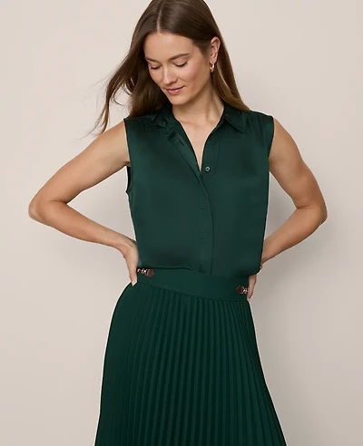 Ann Taylor Shirred Yoke Sleeveless Shirt Women's