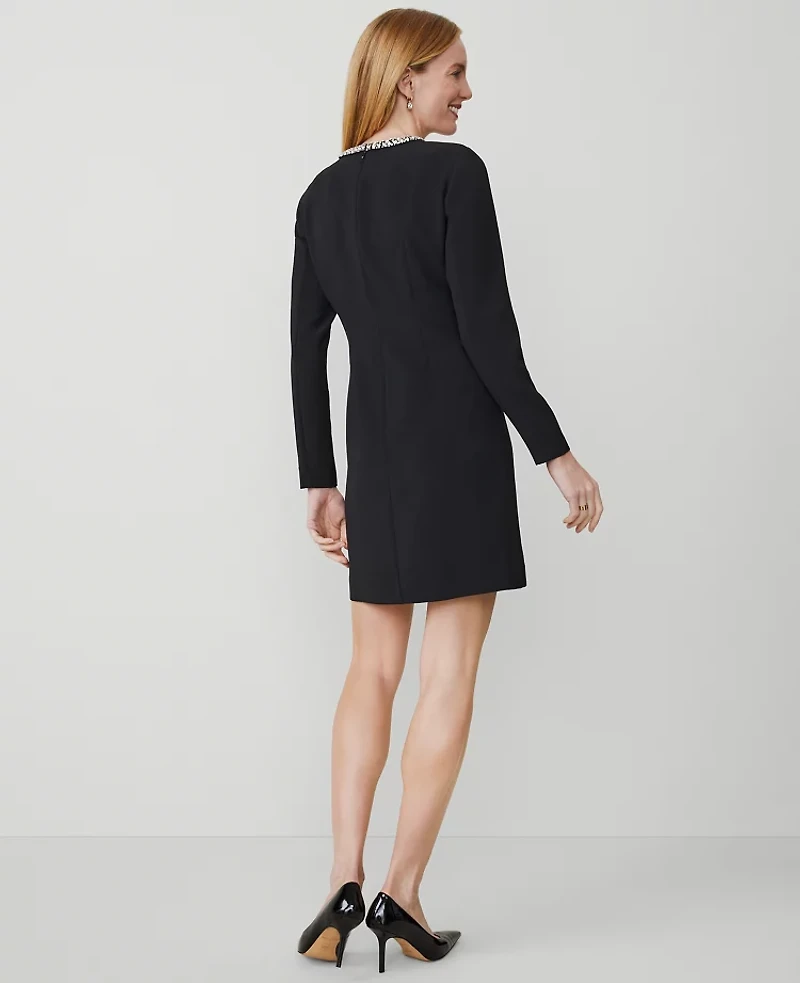 Ann Taylor Jeweled-Neck Dress Size 4 Black Women's