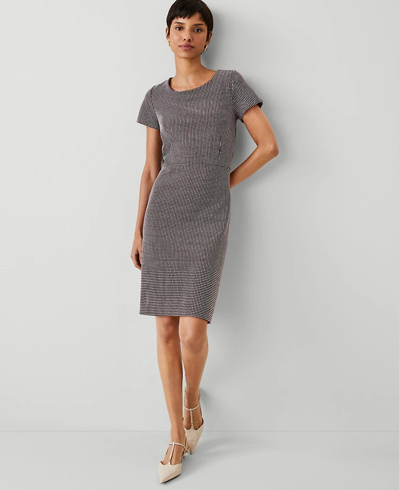 Ann Taylor Petite Textured Knit Short Sleeve Flare Dress Size 00 Plum Rose Women's
