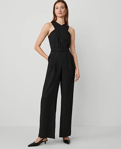 Ann Taylor Crossover Halter Jumpsuit Size 14 Black Women's