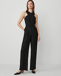 Ann Taylor Crossover Halter Jumpsuit Size 14 Black Women's