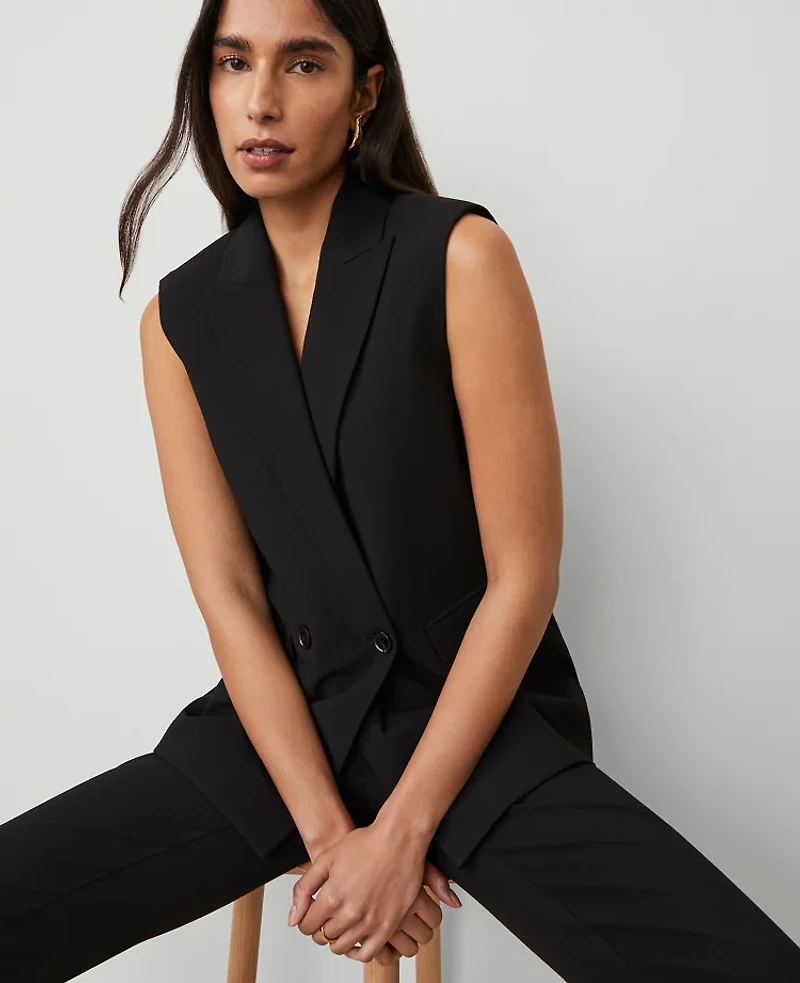Ann Taylor The Double Breasted Vest Bi-Stretch Black Women's