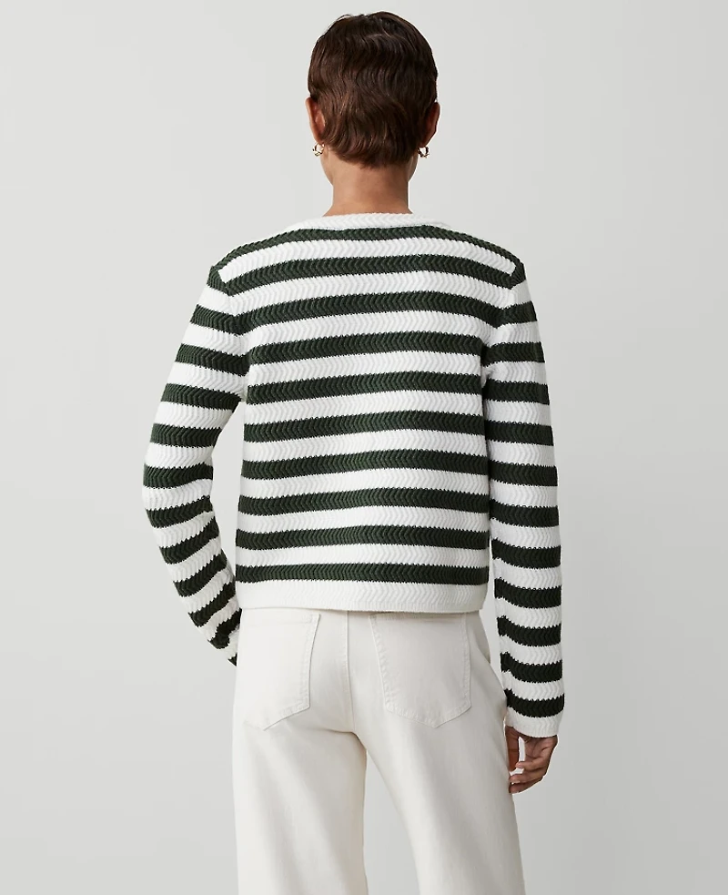 Ann Taylor Petite Striped Stitched Jacket Green/White Stripe Women's