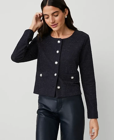 Ann Taylor Metallic Shimmer Button Jacket Size XS Night Sky Women's