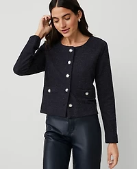 Ann Taylor Metallic Shimmer Button Jacket Size XS Night Sky Women's