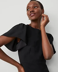 Ann Taylor Petite Flutter Sleeve Flare Dress Black Women's
