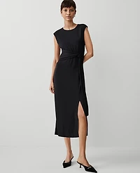 Ann Taylor Petite Knit Belted Column Maxi Dress Size 00 Black Women's