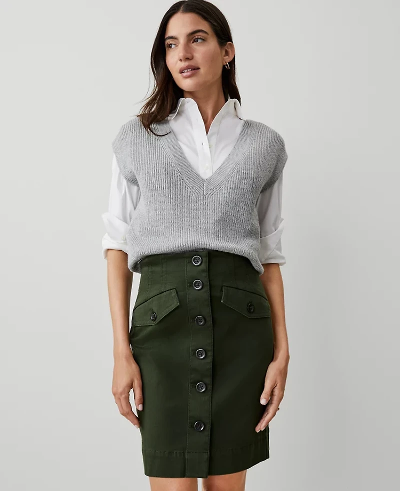 Ann Taylor Petite Weekend Sateen Cargo Skirt Hunters Green Women's