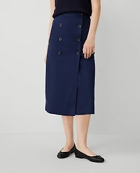 Ann Taylor Petite Weekend Sateen Button Wrap Skirt Size 00 Pure Sapphire Women's