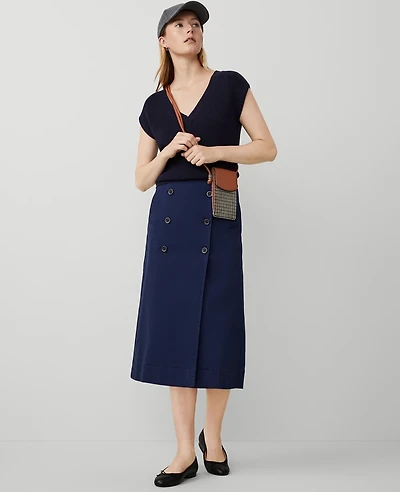 Ann Taylor Petite Weekend Sateen Button Wrap Skirt Size 00 Pure Sapphire Women's
