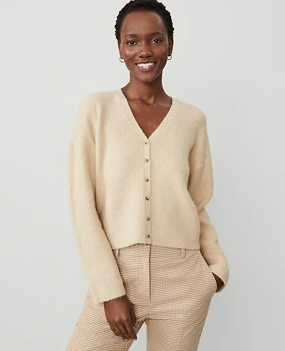 Ann Taylor Ribbed Cropped Cardigan Toasted Oat Women's