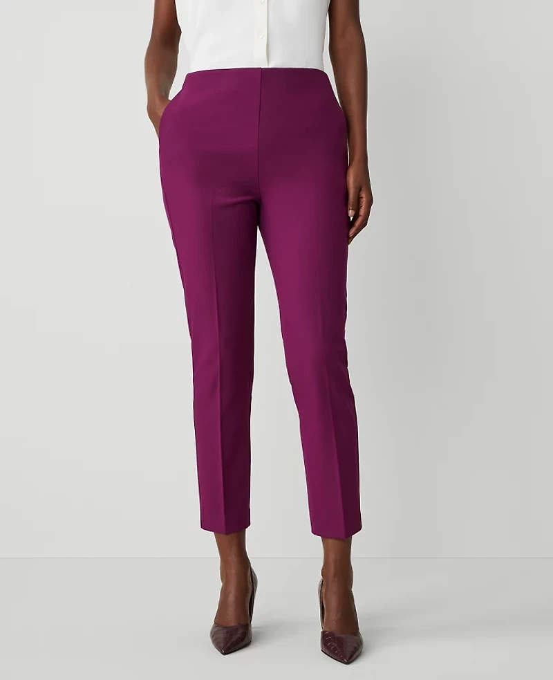 Ann Taylor The Petite High Rise Zip Ankle Pant Bi-Stretch - Curvy Fit Plum Burst Women's