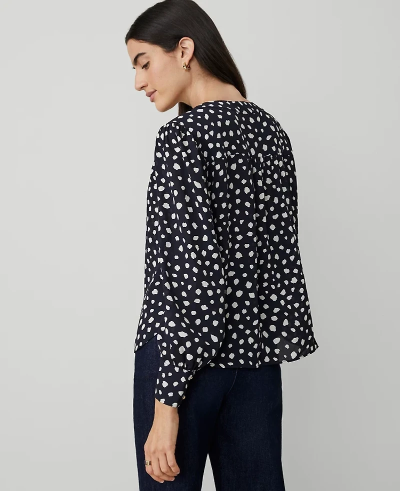 Ann Taylor Dotted Button Popover Top Night Sky Women's