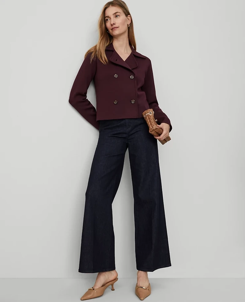 Ann Taylor Double Breasted Sweater Jacket Size Large Plum Rose Women's