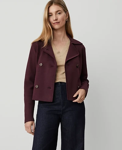 Ann Taylor Double Breasted Sweater Jacket Size Large Plum Rose Women's