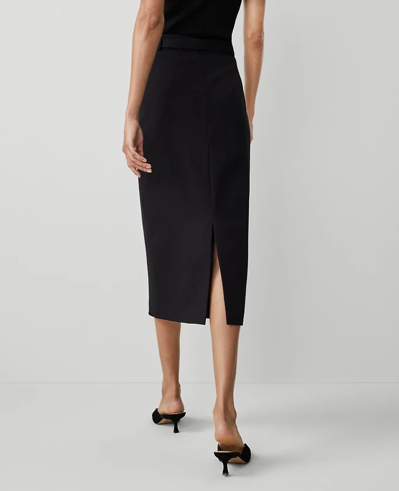 Ann Taylor Petite Ponte Belted Midi Pencil Skirt Black Women's