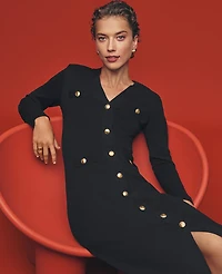 Ann Taylor Button Front V-Neck Sweater Dress Size XS Black Women's