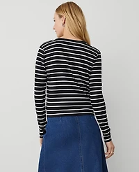 Ann Taylor Weekend Collection Striped V-Neck Cardigan Black Women's