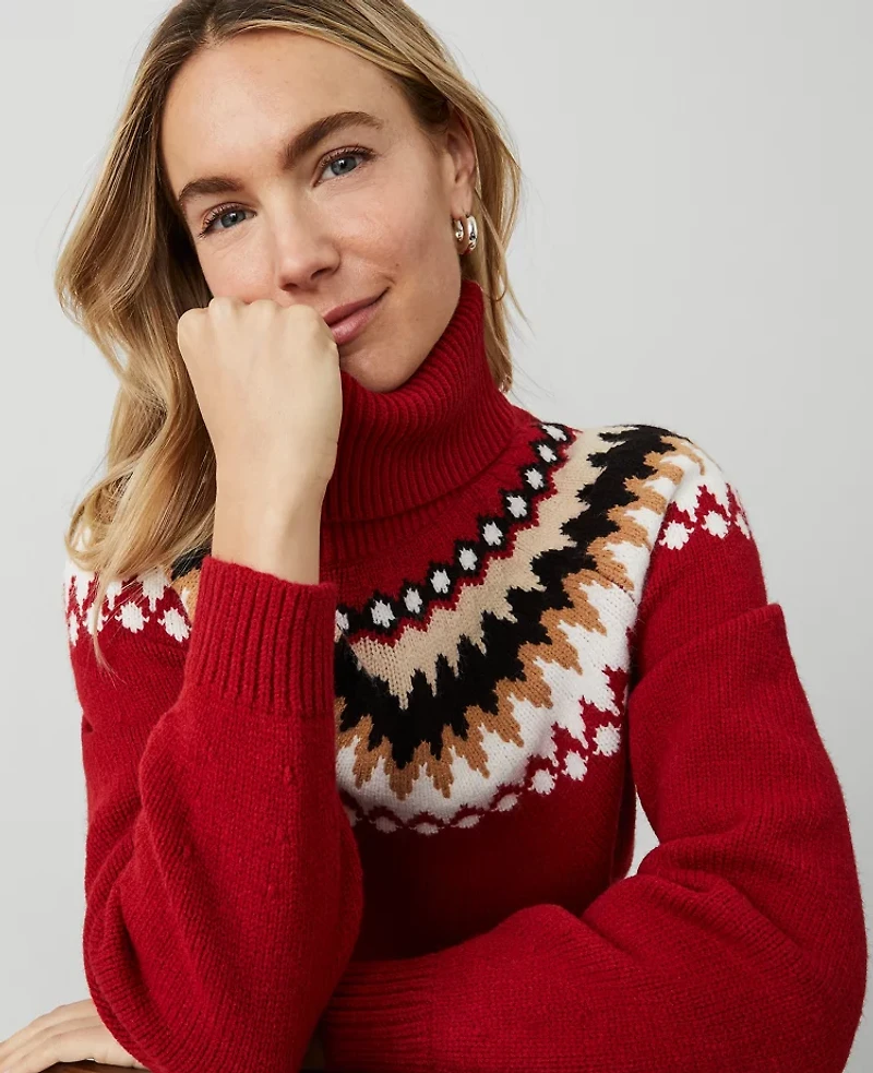 Ann Taylor Fair Isle Turtleneck Sweater Size Medium Gingham Red Women's