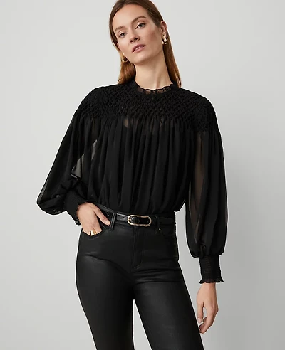 Ann Taylor Smocked Top Size XS Black Women's