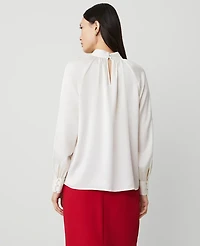 Ann Taylor Mock Neck Shirred Front Popover Top Size XL Winter White Women's