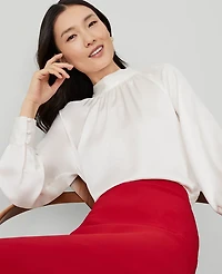 Ann Taylor Mock Neck Shirred Front Popover Top Size XL Winter White Women's