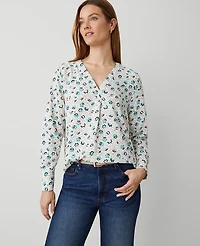 Ann Taylor Mixed Media Pleat Front Top Size Small Winter White Women's