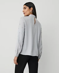 Ann Taylor Embellished-Sleeve Mock-Neck Top Magnesium Women's