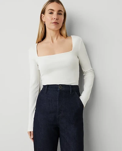 Ann Taylor Square Neck Top Winter White Women's