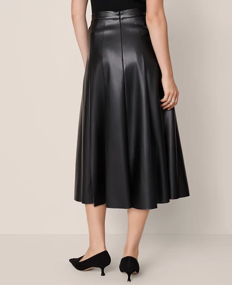 Ann Taylor Faux Leather Pleated Midi Skirt Black Women's