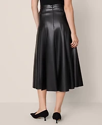 Ann Taylor Faux Leather Pleated Midi Skirt Black Women's
