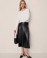 Ann Taylor Faux Leather Pleated Midi Skirt Black Women's