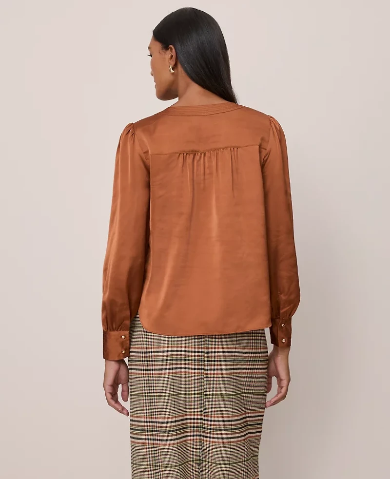 Ann Taylor Satin Button Popover Top Women's