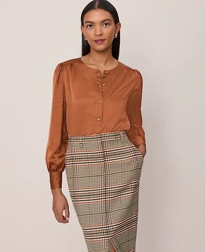 Ann Taylor Satin Button Popover Top Women's