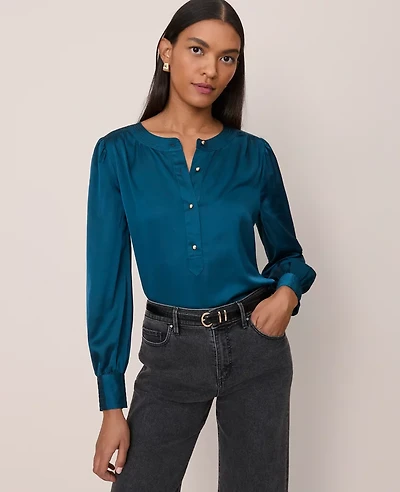Ann Taylor Satin Button Popover Top Women's