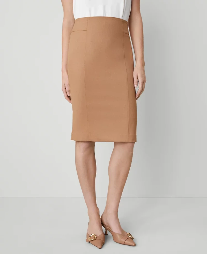 Ann Taylor The High-Waist Seamed Pencil Skirt in Seasonless Stretch Size 12 Perfect Camel Women's