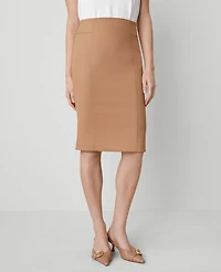 Ann Taylor The High-Waist Seamed Pencil Skirt in Seasonless Stretch Size 12 Perfect Camel Women's