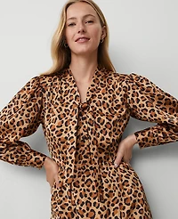 Ann Taylor Animal Print Tie Neck Midi Dress Size 0 Tan Women's